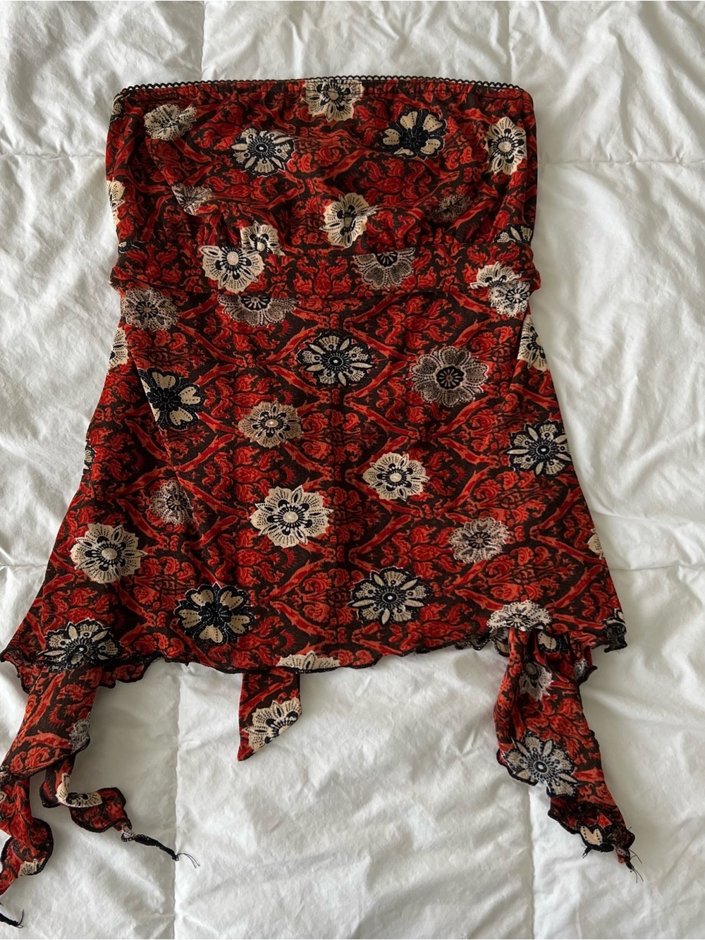 Red Floral Strapless Tube Top